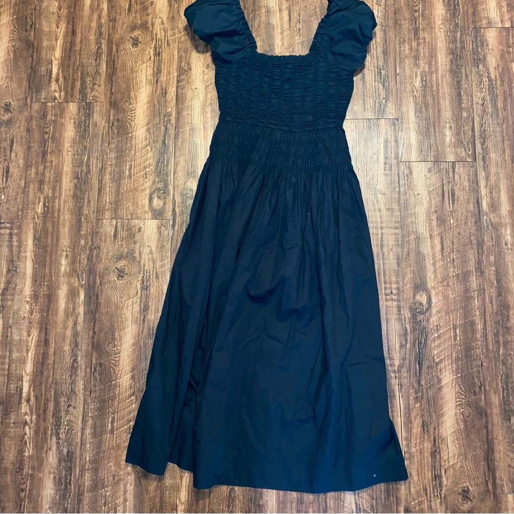 Caroline Constas Black Ruched Smocked Waist‎ Midi Dress Small